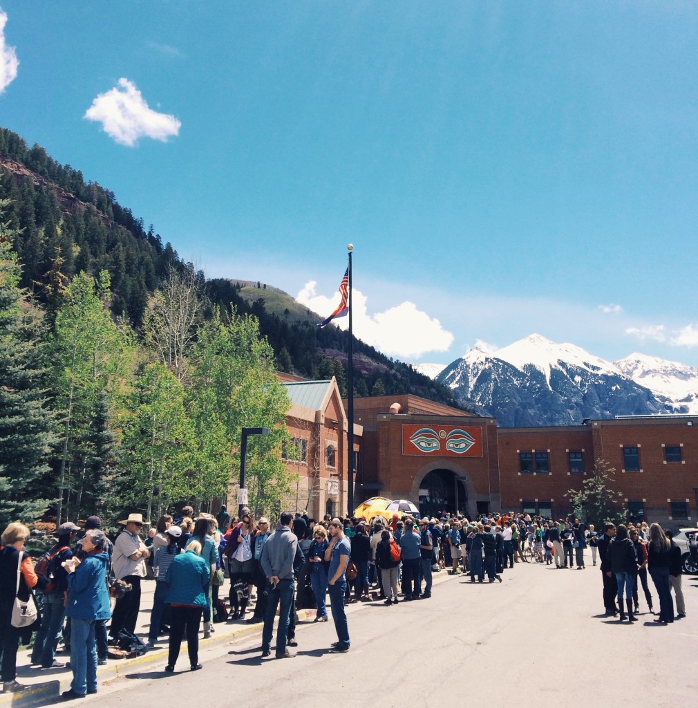 Crowd gathers at MountainFilm 2014 in Telluride, Colorado, for the debut of "Dear Governor Hickenlooper."